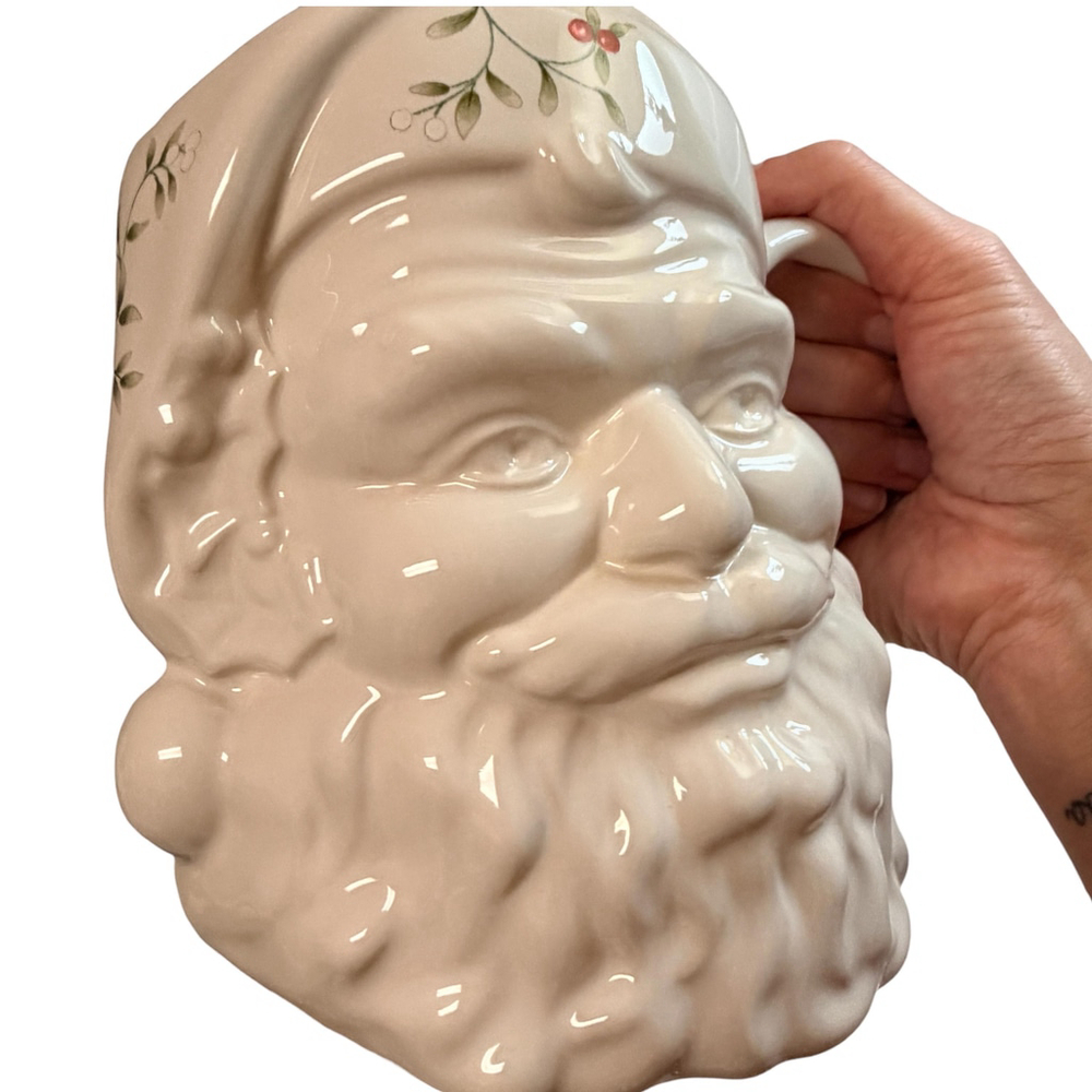 Vintage Pfaltzgraff Santa Face Mug USA Christmas Holly Ceramic Coffee Cup - Picture 13 of 15